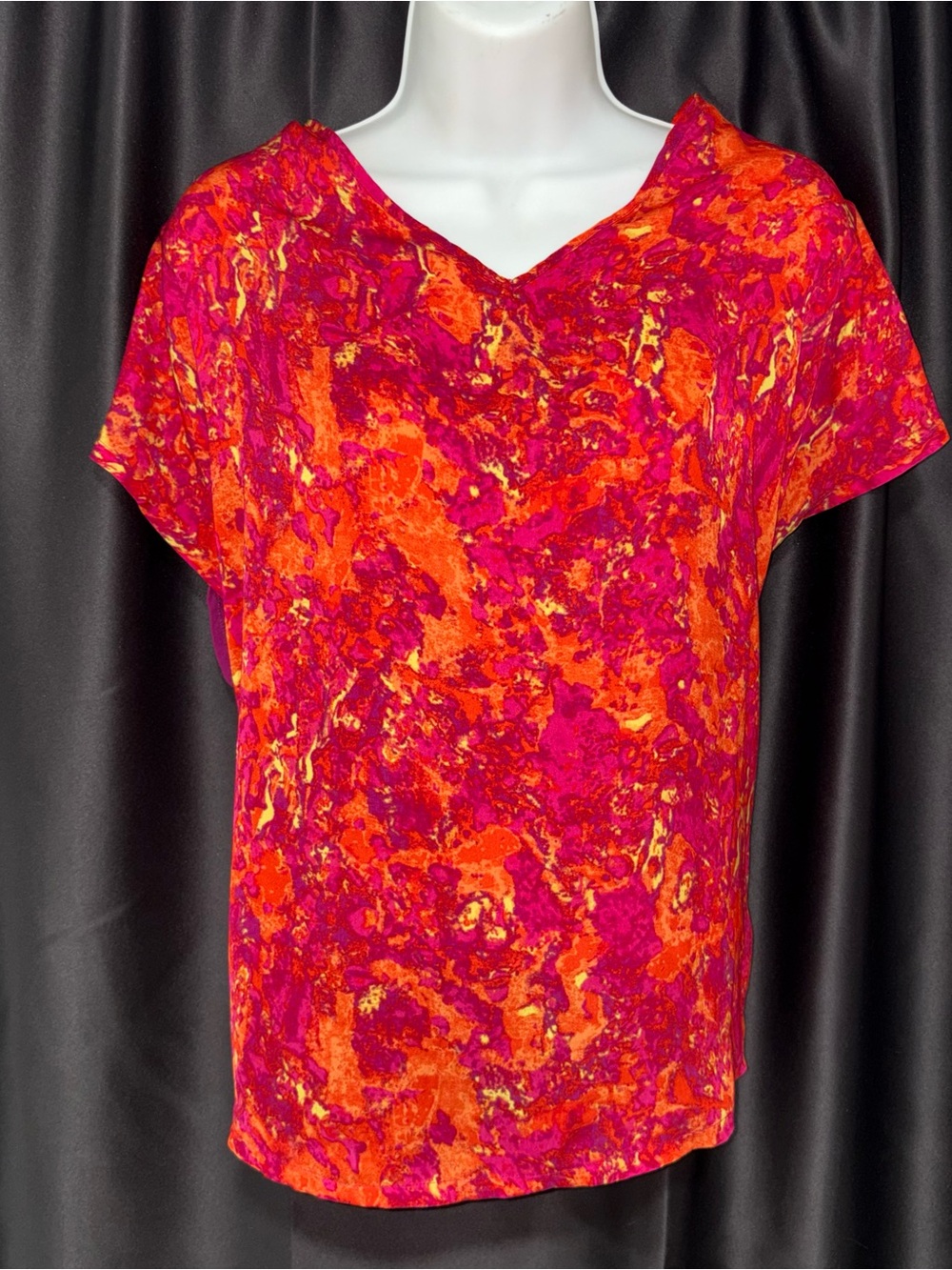 Vintage Y2K Mossimo Abstract Marble Print V-Neck Top - Pink & Orange (XXL)